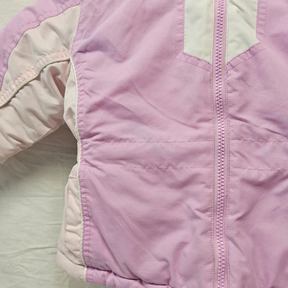 London Fog Puffer Jacket Kids 4T‎ Pink Colorblock Faux Fur Hood Full Zip Coat